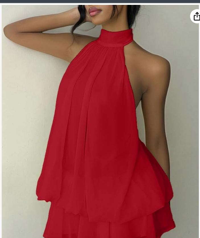 Verdusa Women's Chiffon Halter Drop Waist Flowy Wedding Guest Mini Dresses