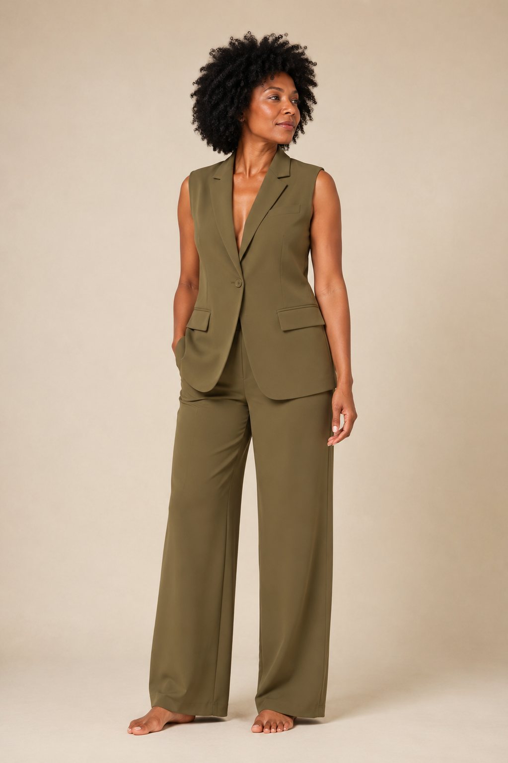 PRETTYGARDEN Women's Summer 2 Piece Outfits Blazer Set-Army Green